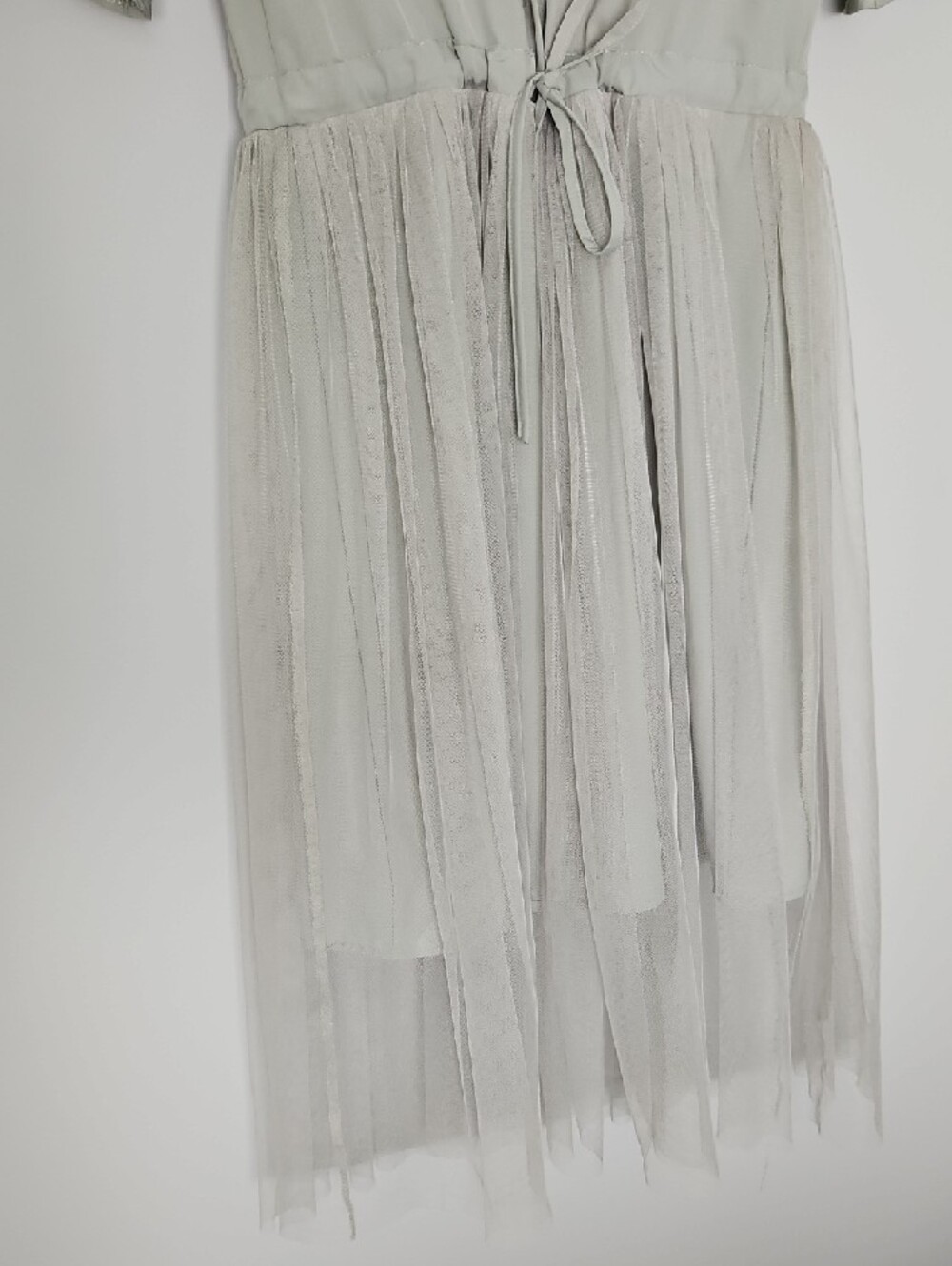 Light Sage Midi Shirt Dress with Tulle Skirt - Picture 3 of 4